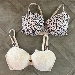 Victoria's Secret Nude Leopard Push-Up Bra & Ivory Lace Bra